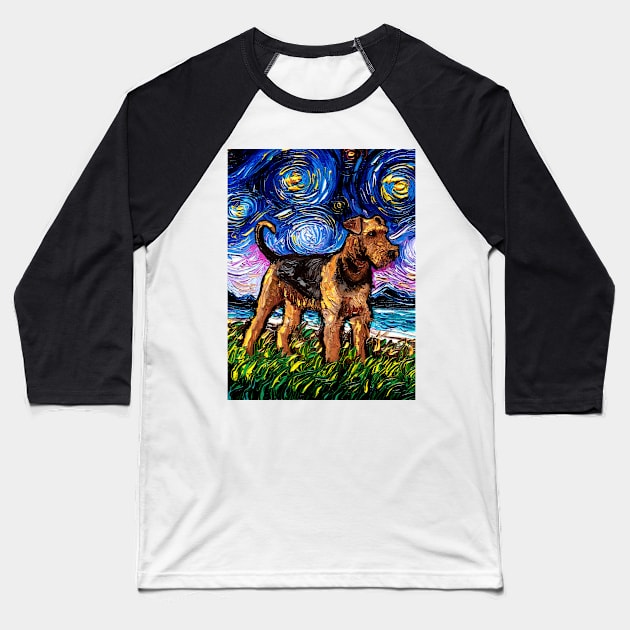 Airedale Terrier Night Baseball T-Shirt by sagittariusgallery